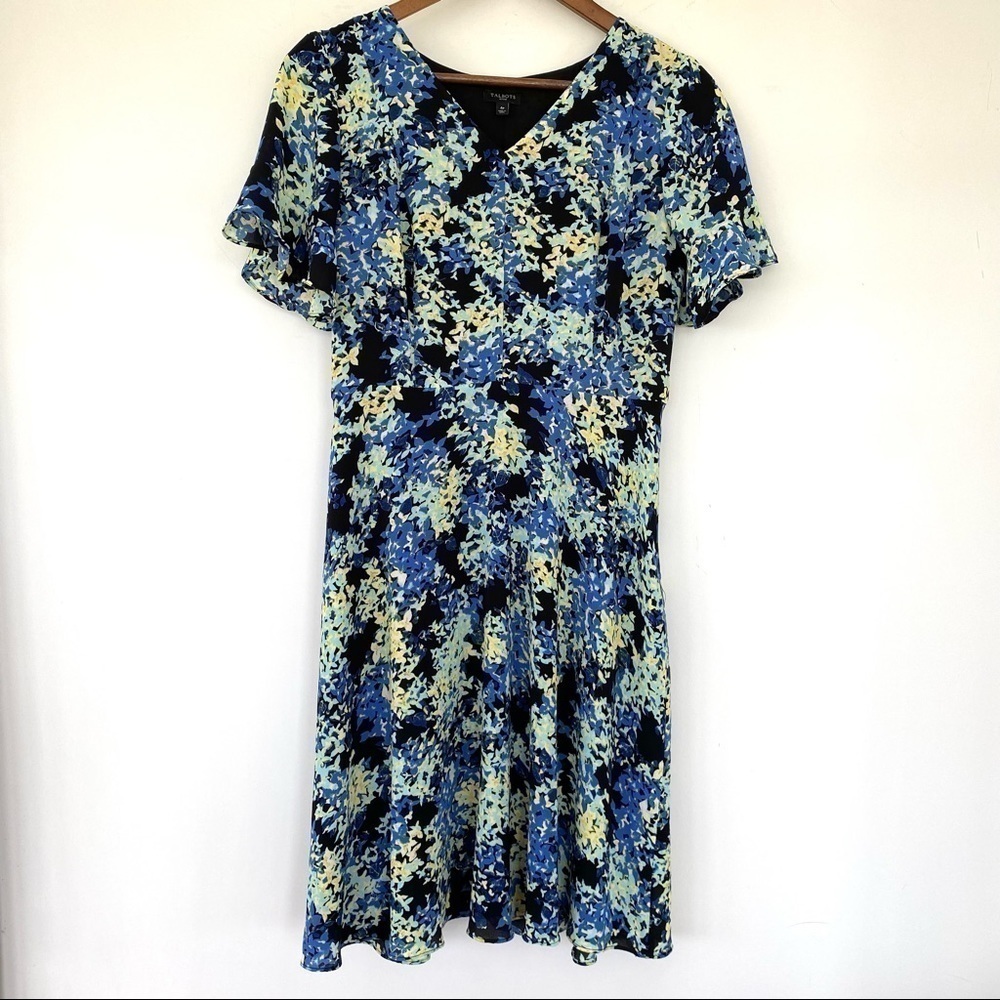 Talbots fit and flare midi dress with v-neckline and ruffle sleeves, petite